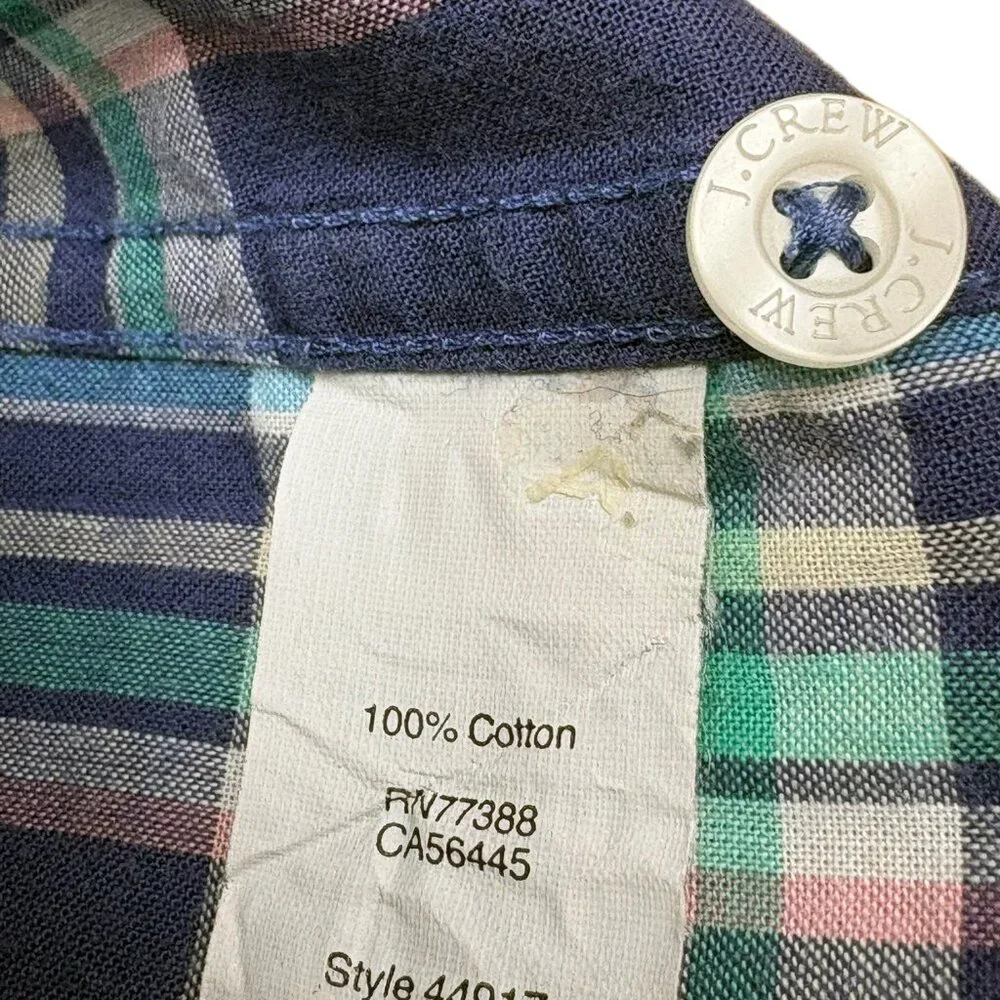 J CREW Blue Summer Plaid Button Collar Long Sleeve Slim‎ Fit Shirt